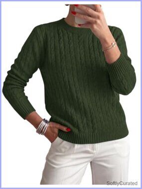 Cable Knit Crewneck Fall Sweater Long Sleeve Pullover
